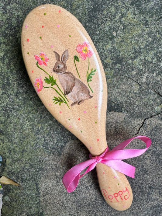 Bunny Among Flowers Hairbrush